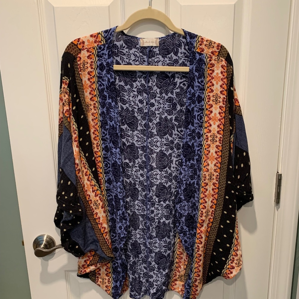 Altar’d State 100% Viscose Blue Orange Floral Oversized Kimono Shrug Large L
